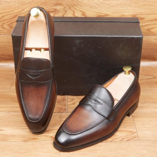 Mocassins Cuir Marron Patiné