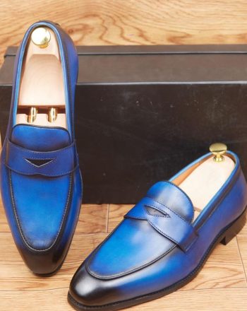 Mocassins Cuir Bleu Patiné